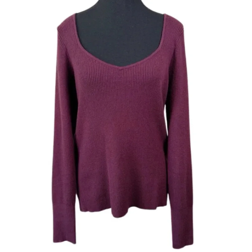 Halogen Womens Size 1X Ribbed Heart Neck Soft Long Sleeve Sweater